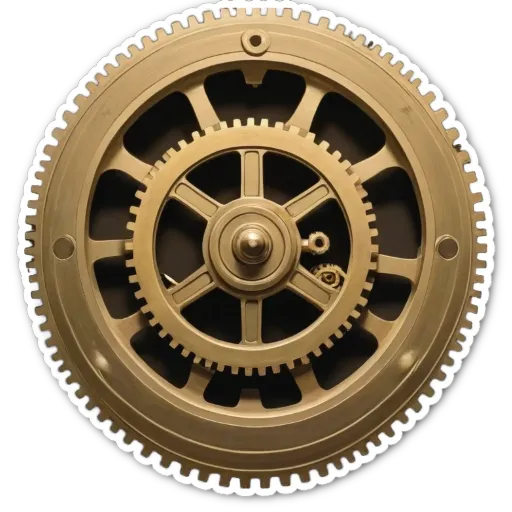 A gold colored wheel with a black center hole.