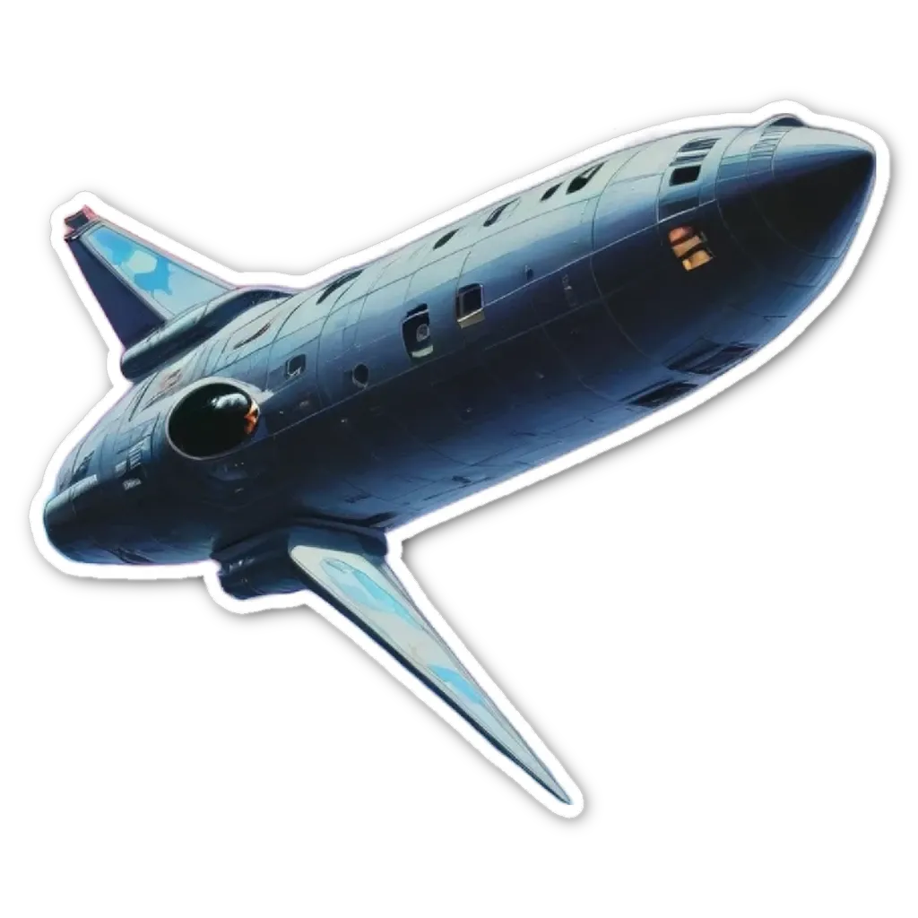 A picture of a space shuttle that is blue and silver.