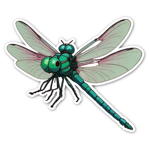 A green dragonfly sticker on a black background.