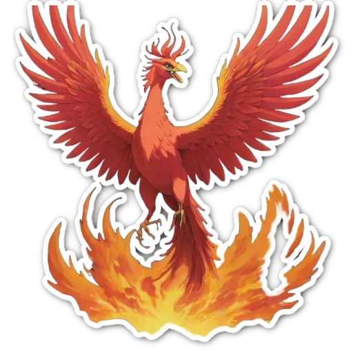 A sticker of a fire bird that is red in color.