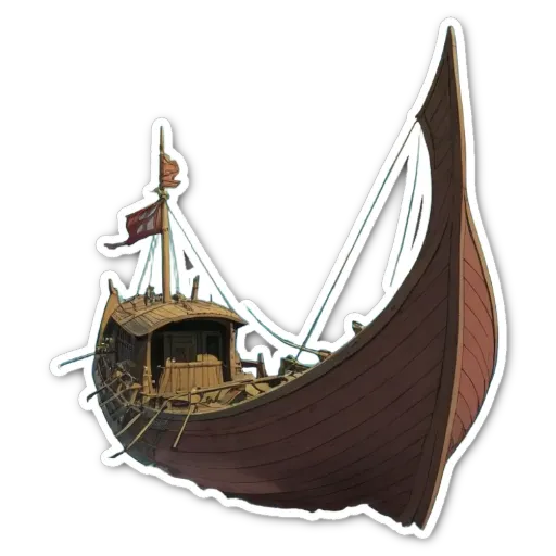 A sticker of a boat with a flag on the side.