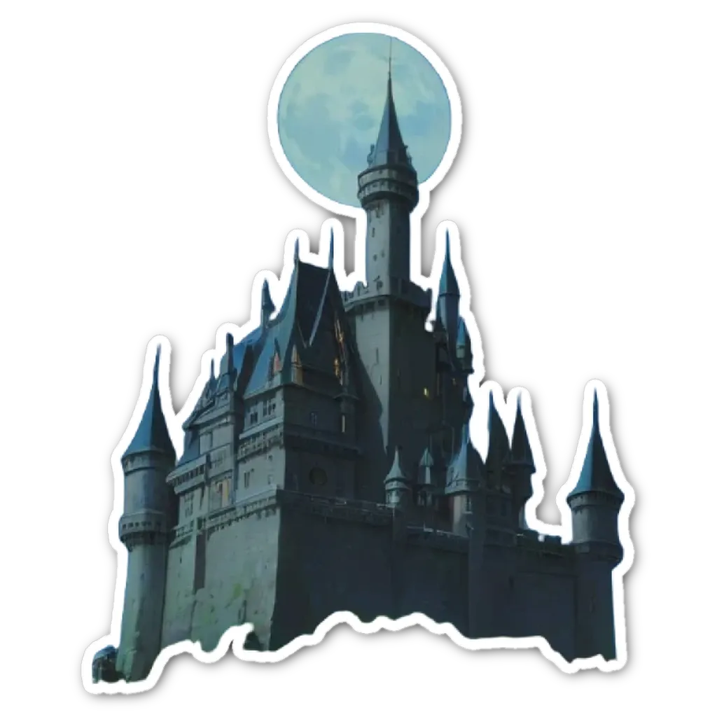 A sticker of a moonlit castle called 'charlotte'.