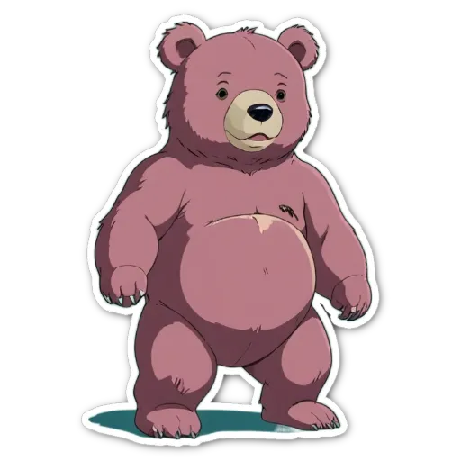 A cartoon pink bear on a black background.