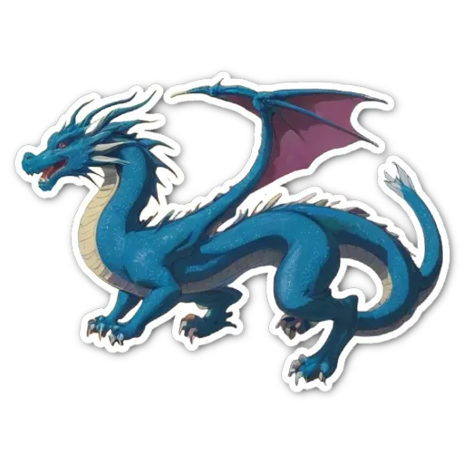 A blue dragon sticker on a black background.