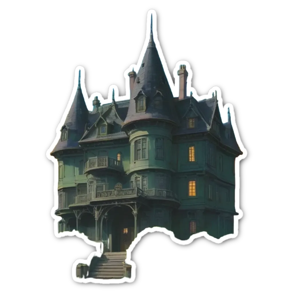 A sticker of a house with a black background.