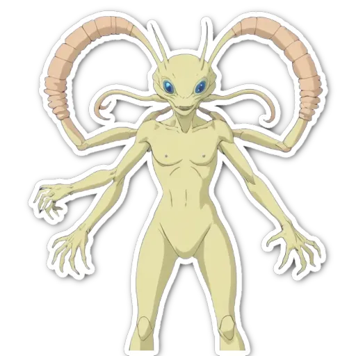 A sticker of a creature with horns that is completely white.