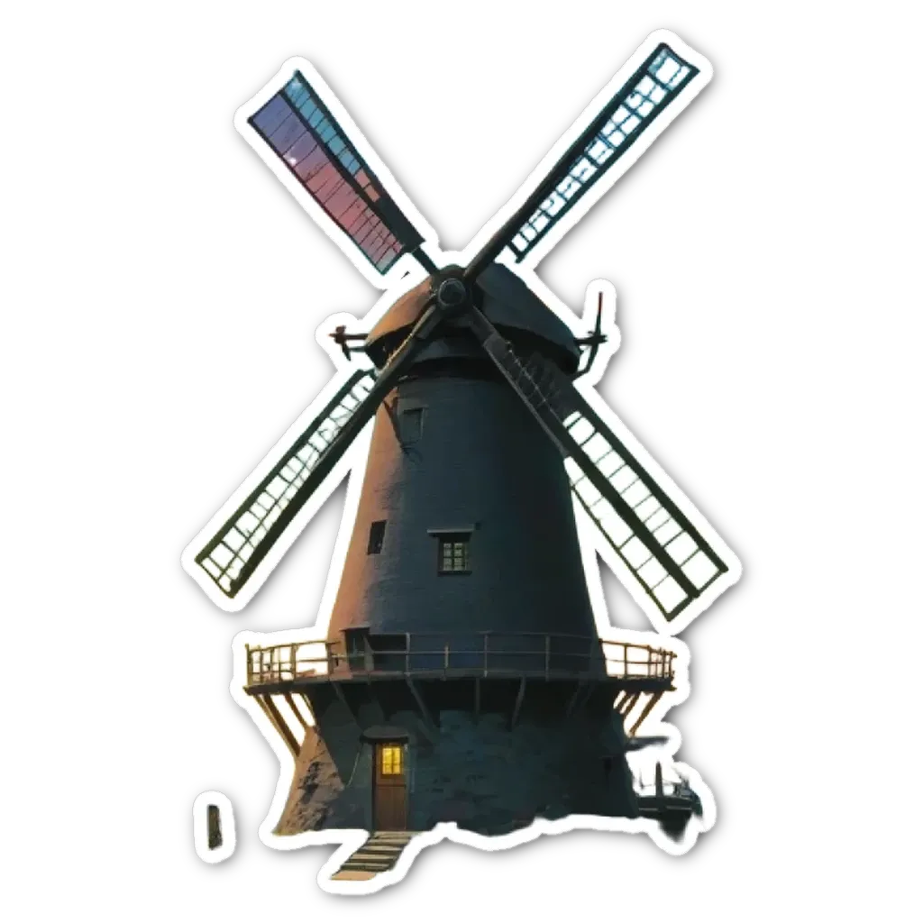 A windmill sticker with the windmill at night.