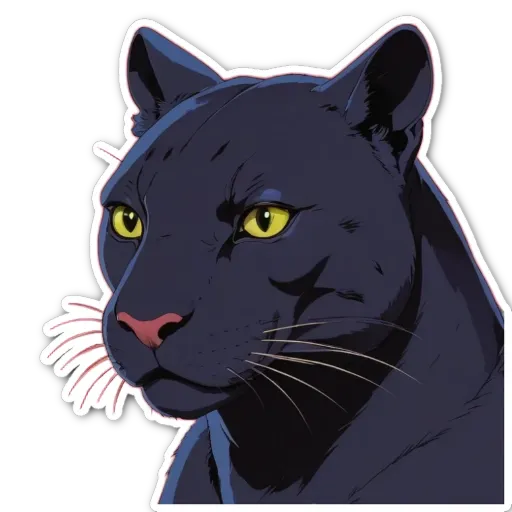 A sticker of a black cat with yellow eyes.