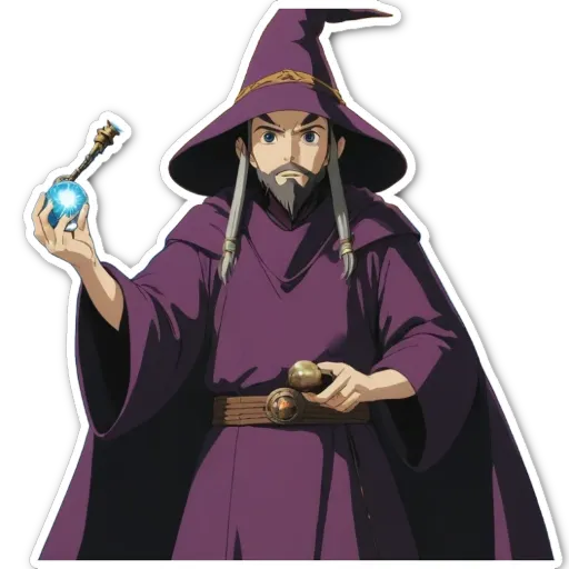 A man in a purple robe is holding a key in his hand.