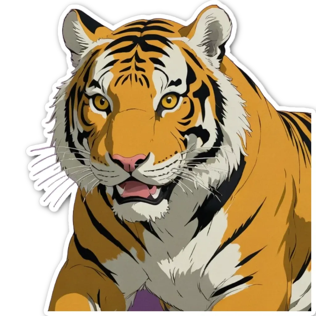 A cartoon depiction of a tiger with its mouth open.