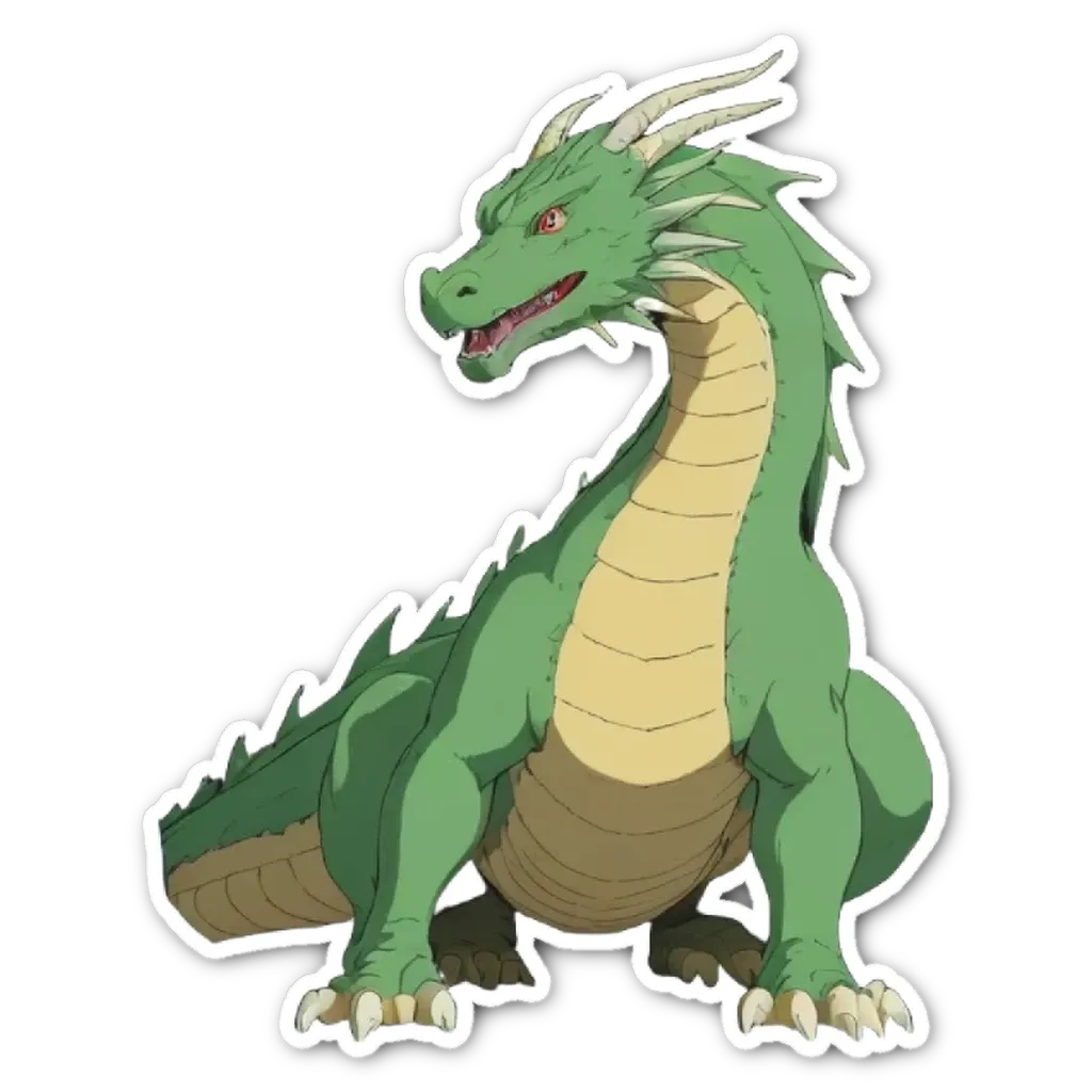 A green and yellow sticker of a dragon.