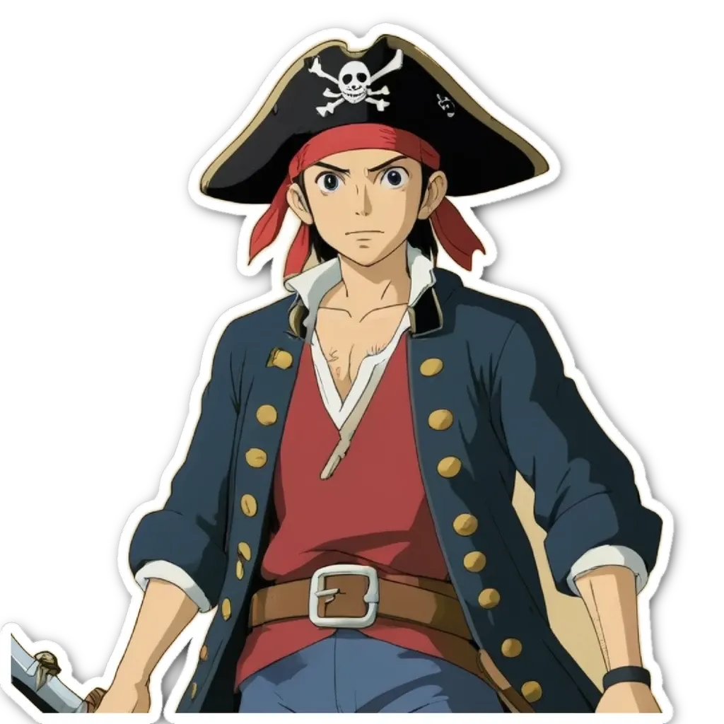 A man in a pirate costume with a sword.