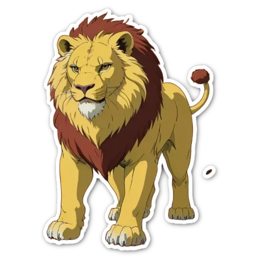 A sticker of a lion with a white face and a brown mane.