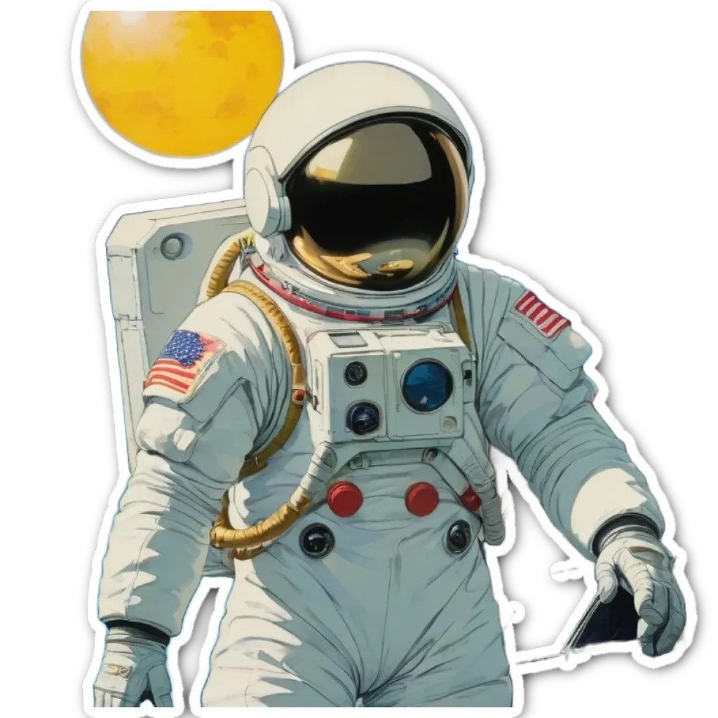 An American flag is being flapped by a man in a space suit.