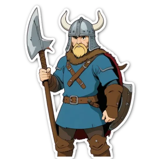 A cartoon drawing of a man with a shield.