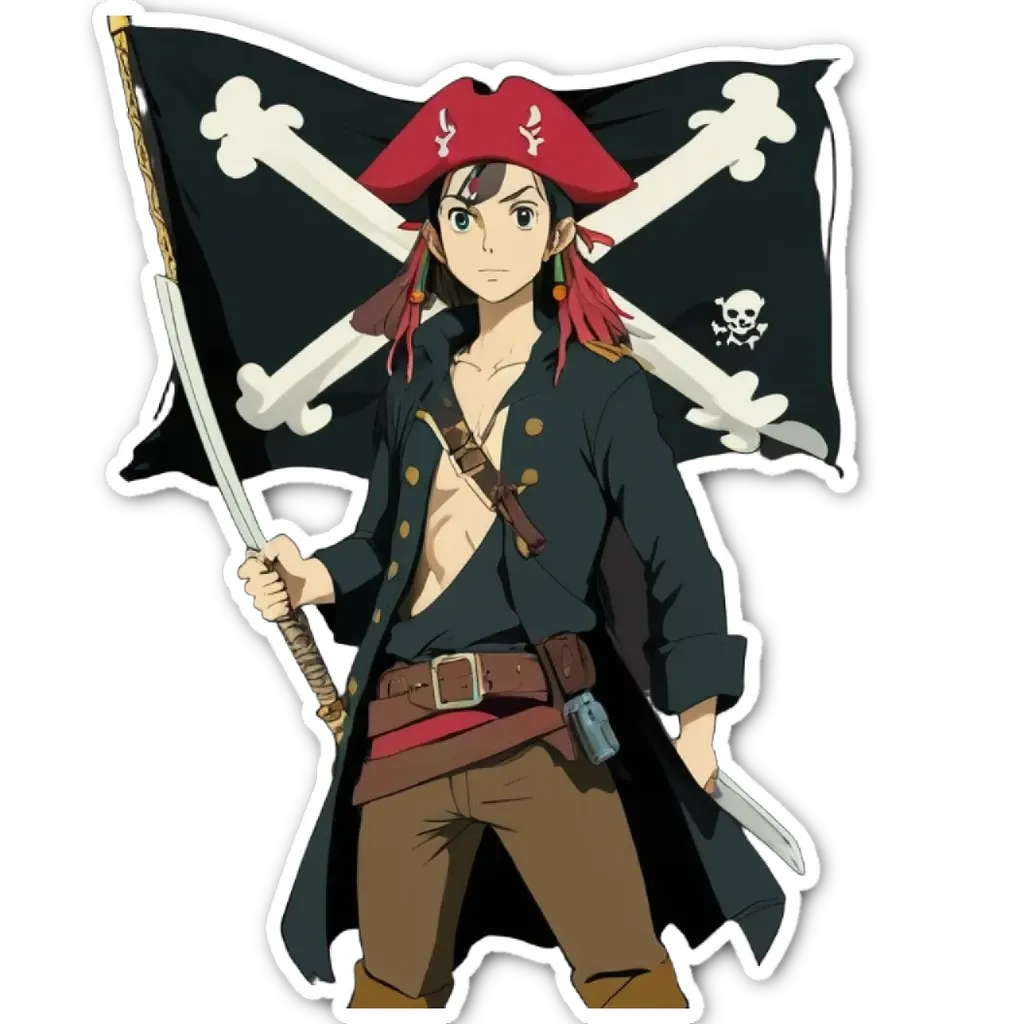 A boy in a pirate costume holding a sword.