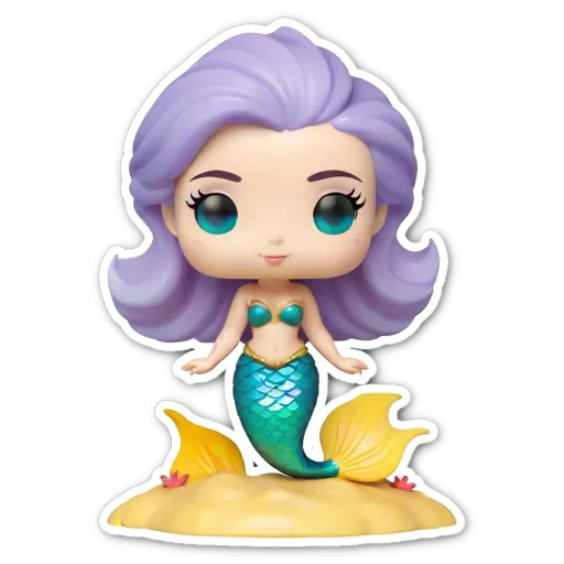 A mermaid sticker with purple hair and a blue body.