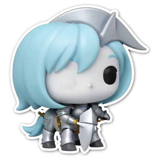 A white and blue cartoon figure holding a shield.