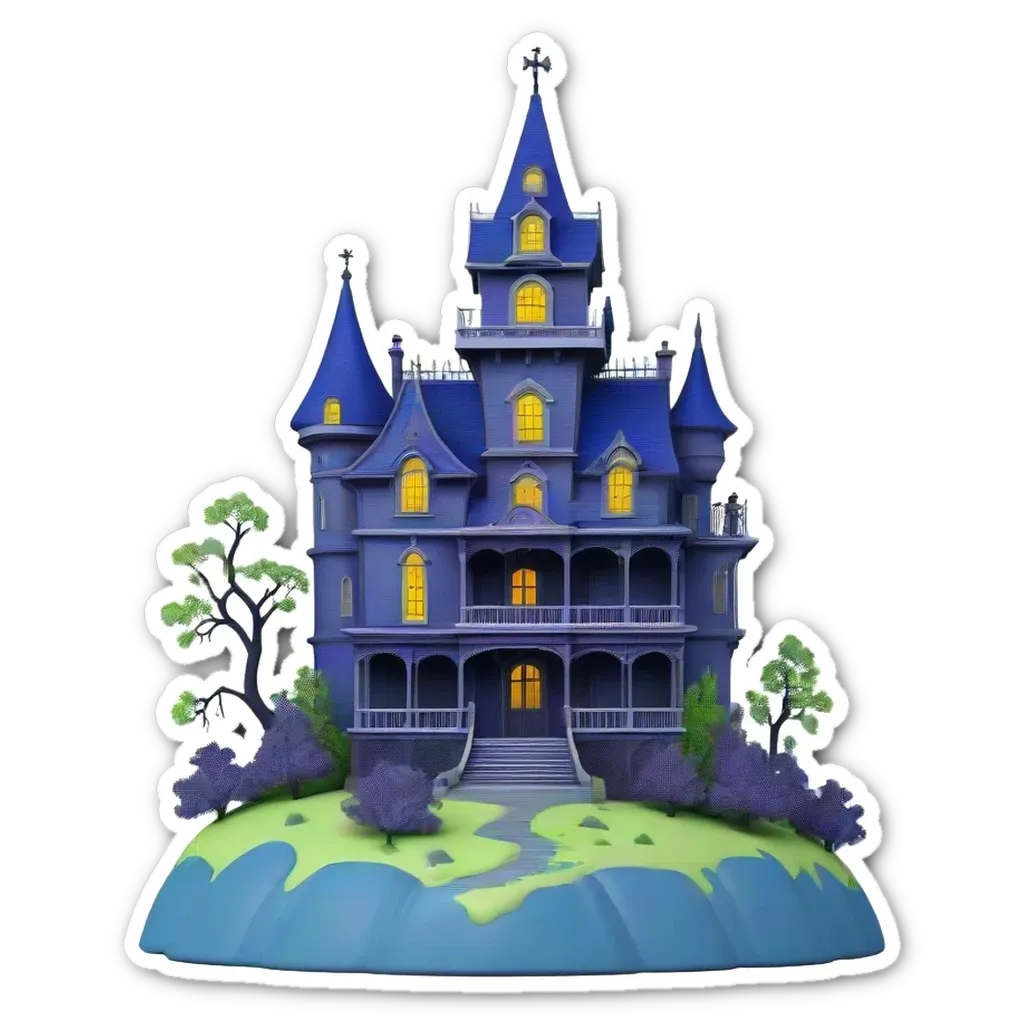 A sticker of a house with a green lawn that is not real.