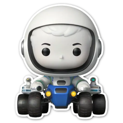 A sticker of a space man who is riding a vehicle.