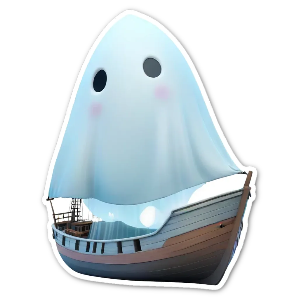 A ghost ship sticker is displayed with a white ghost on the sail.