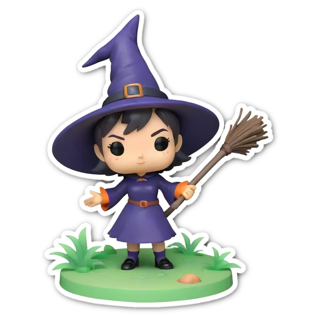 A cartoon drawing of a pop figure with a broom.