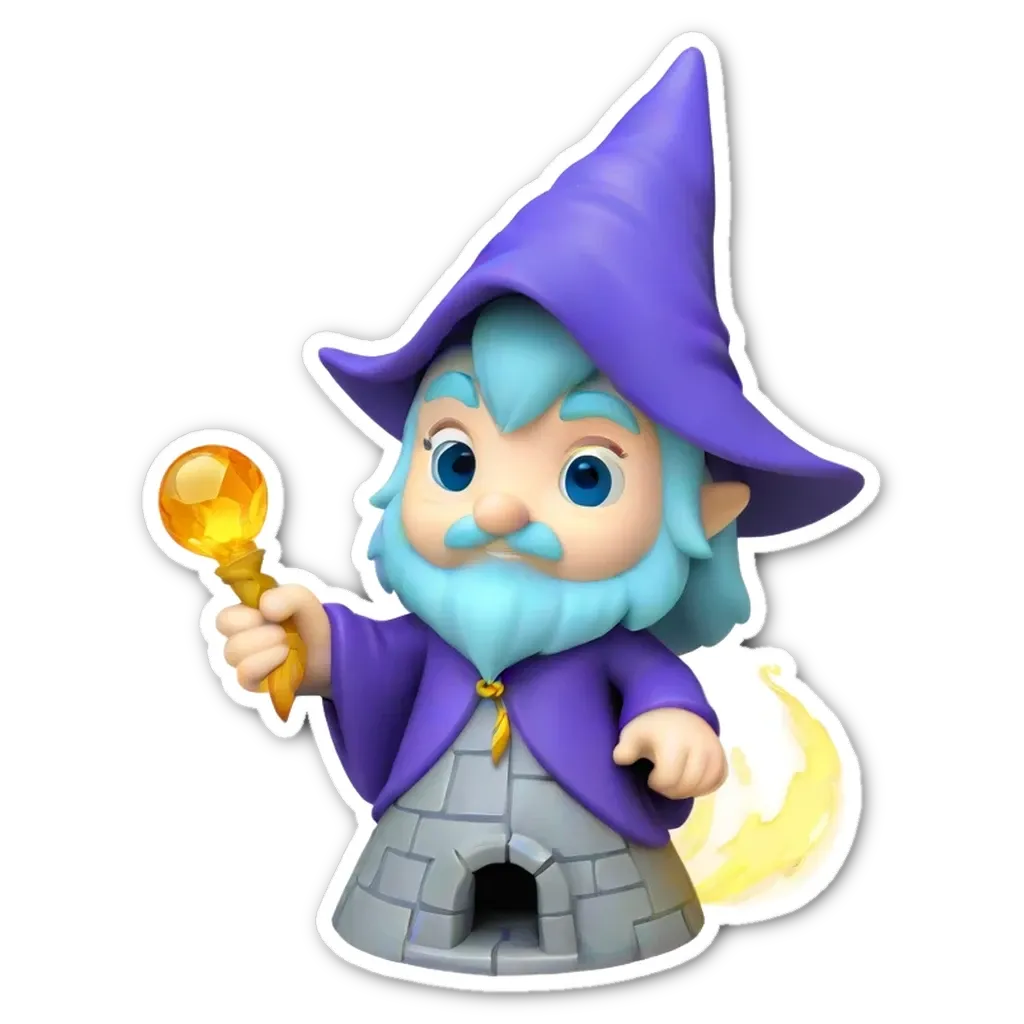 A purple character holding a golden staff is depicted.