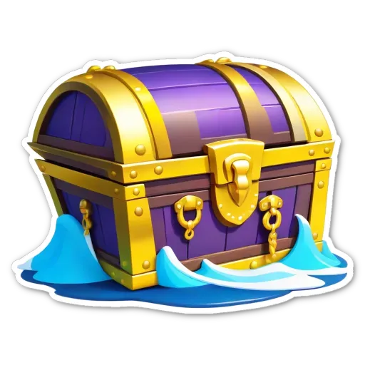 A purple and gold chest with a lock on it is depicted.