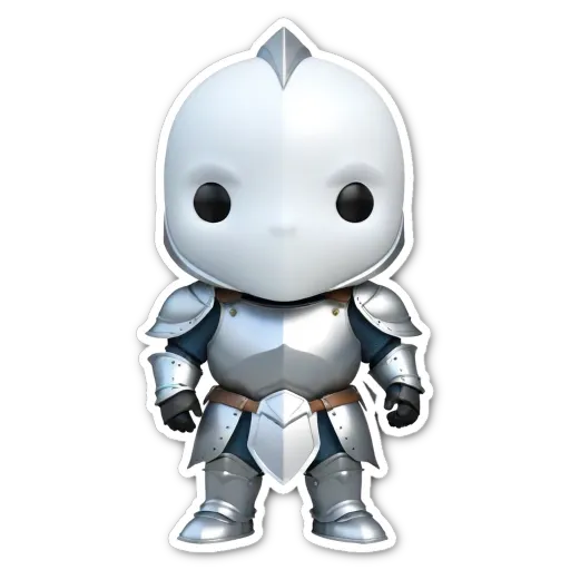 A sticker of a figure of a man in a suit of armor with a sword.