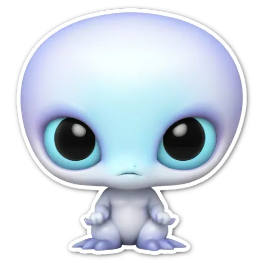 A sticker of a alien that is white in color.