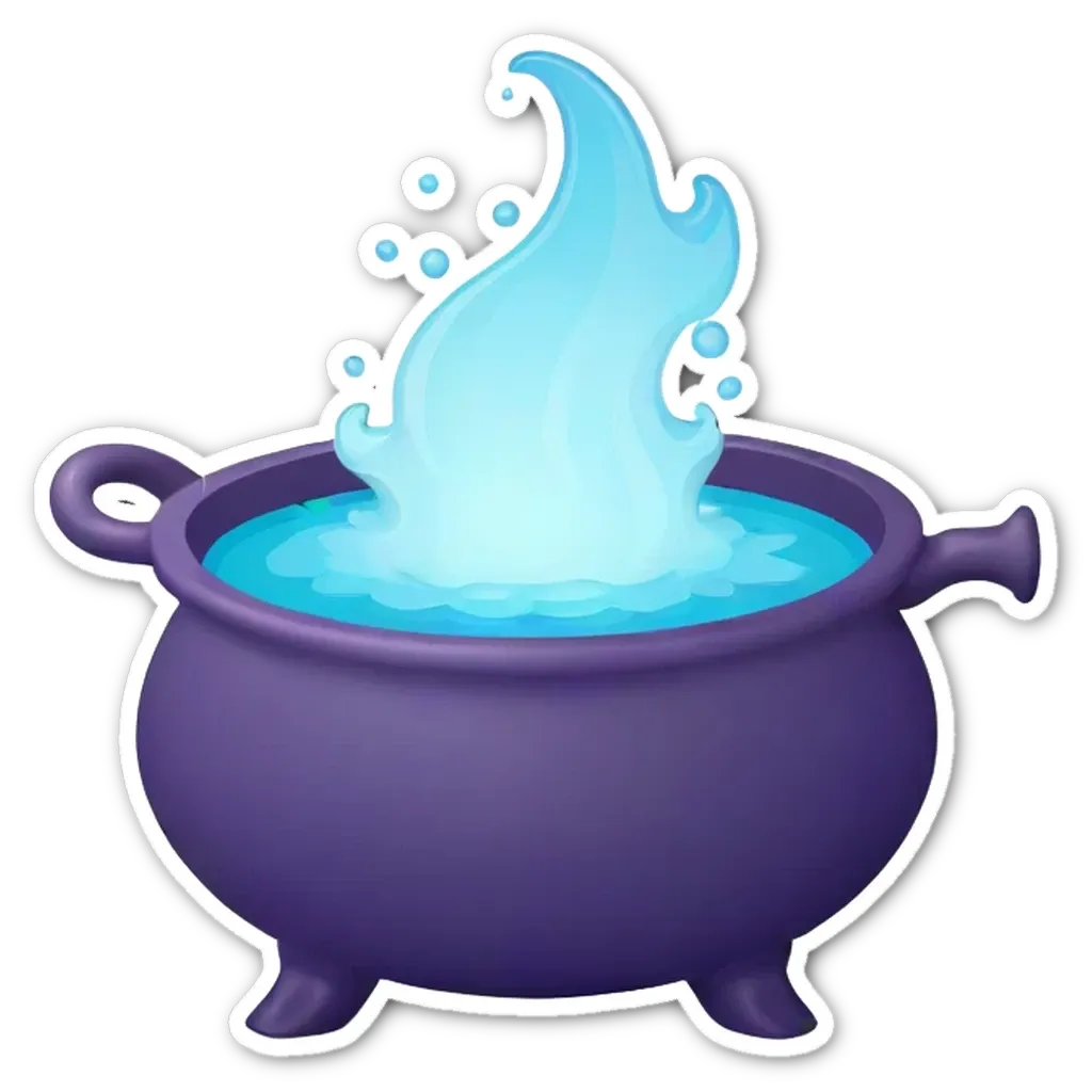 A blue and purple cauldron is on a black background.