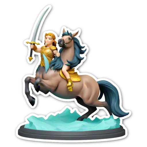 A statue of a woman riding a horse with a sword.