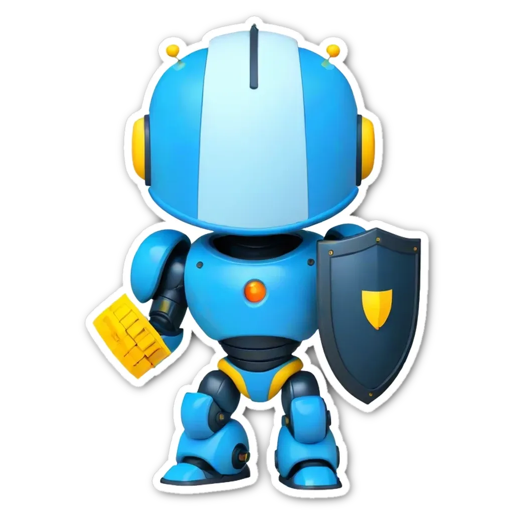 A blue robot with a shield on its back.