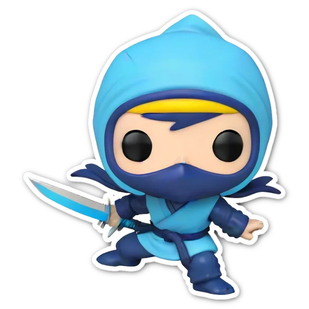 A blue and black figure of a ninja with a sword.