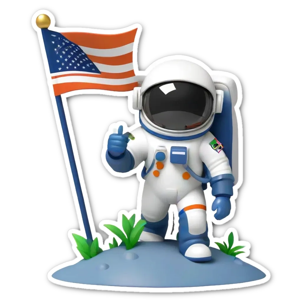 A flag is being held by an American astronaut.