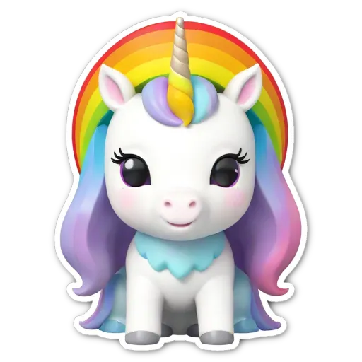 A sticker of a unicorn with rainbow colored mane.
