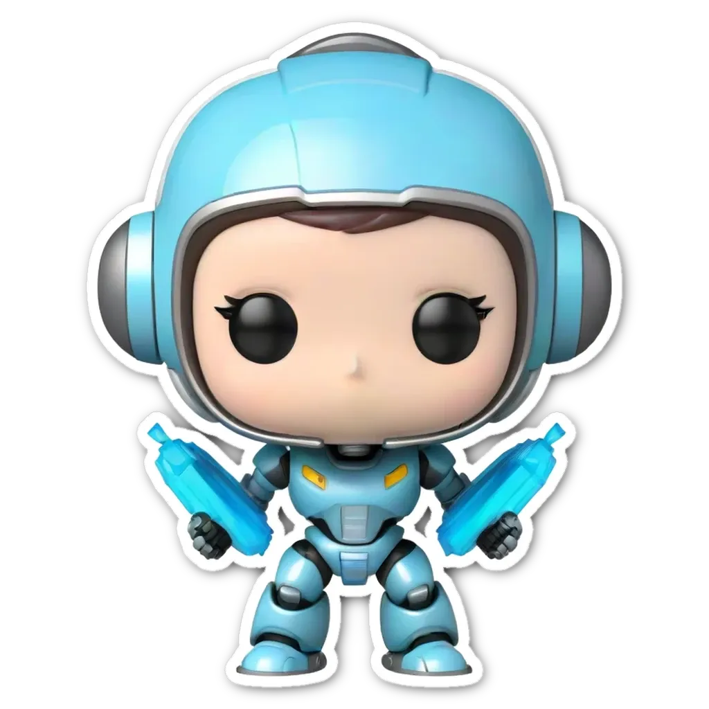 A blue and silver pop figure holding two rockets in each hand.