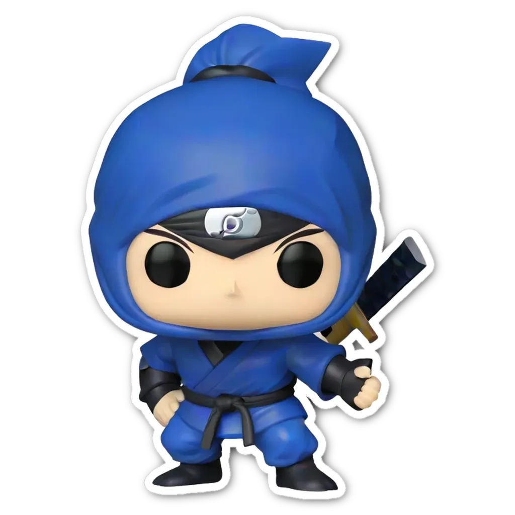 A blue pop figure that is a japanese boy who loves to play with his sword.