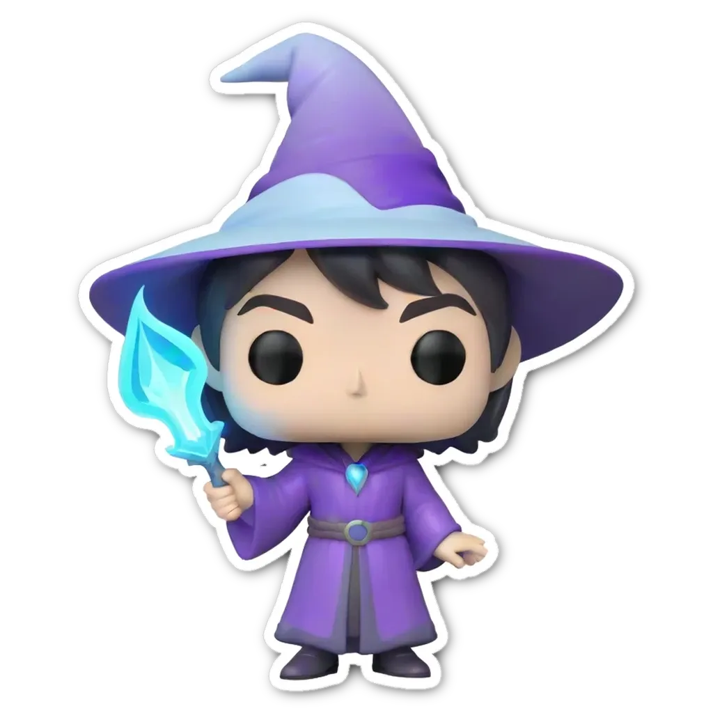 A purple pop figure of a wizard holding a wand.