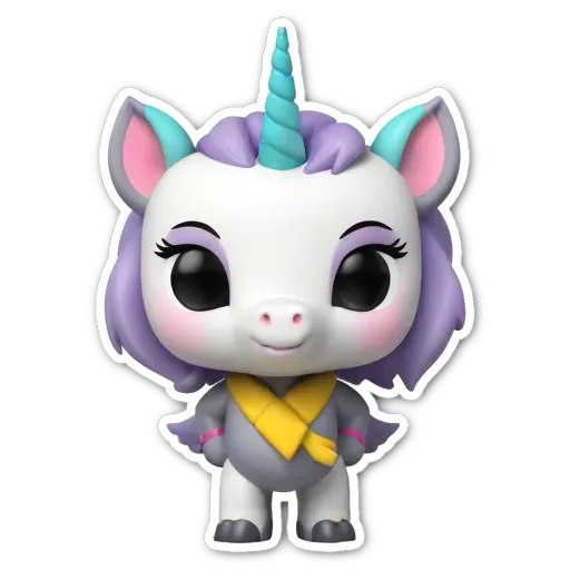 A sticker of a unicorn with a bandana and eyes.