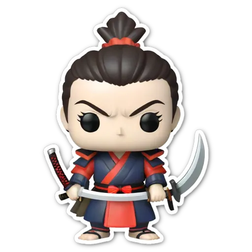 A figurine of a warrior holding a sword that is colorful.