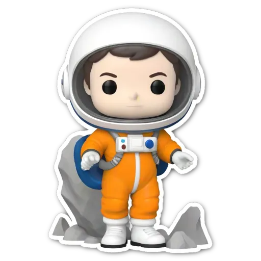 A sticker of a space suit that says PopFig.