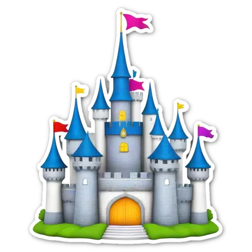 A castle sticker in color is placed on a black background.