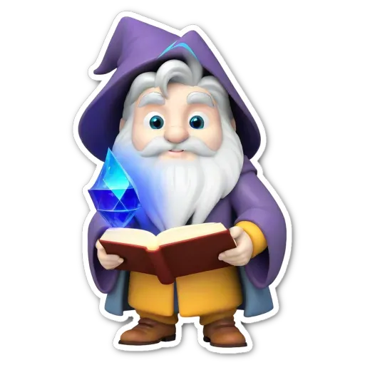 A cartoon image of a wizard reading a book.