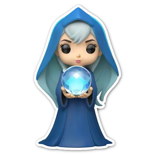 A blue figure with a gemstone ball in her hand.