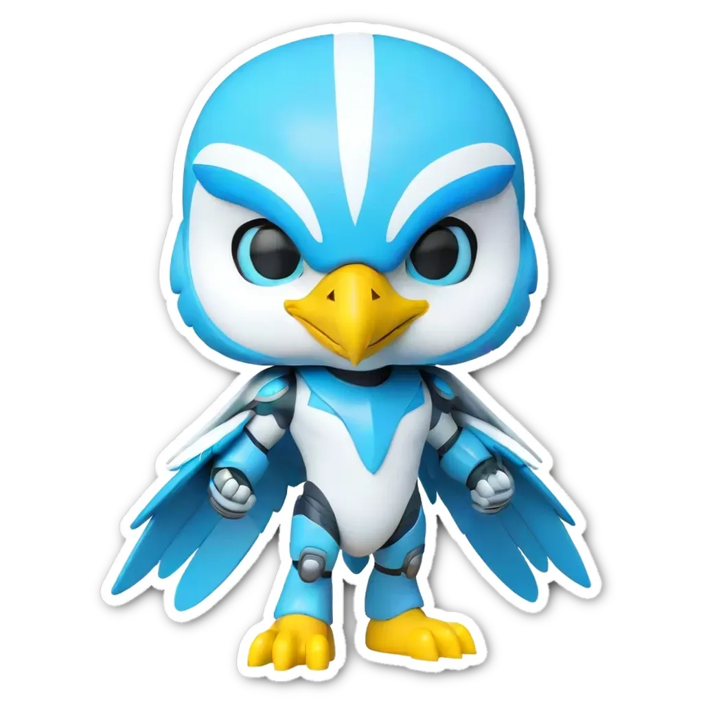 A blue and white bird figure from a toy.