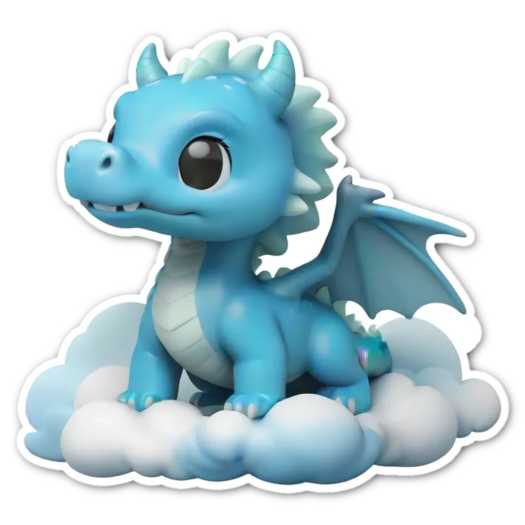 A blue dragon sticker in the clouds.