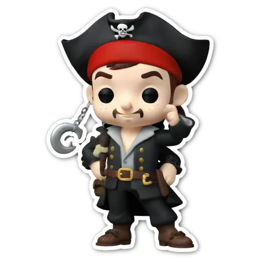 A plastic toy that is a pirate that has a rope in his hand.