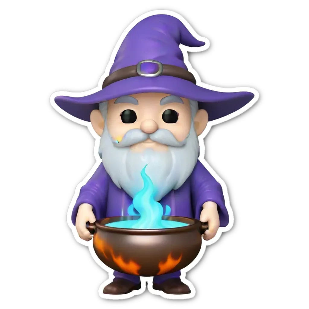 A cartoon drawing of a wizard cooking in a pot.