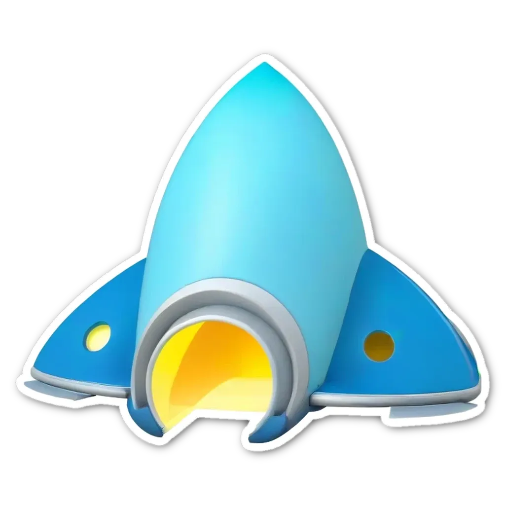 A blue rocket ship is stickerised and is the focus of the picture.